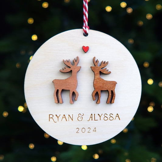 Reindeer Personalized Couple Christmas Ornament