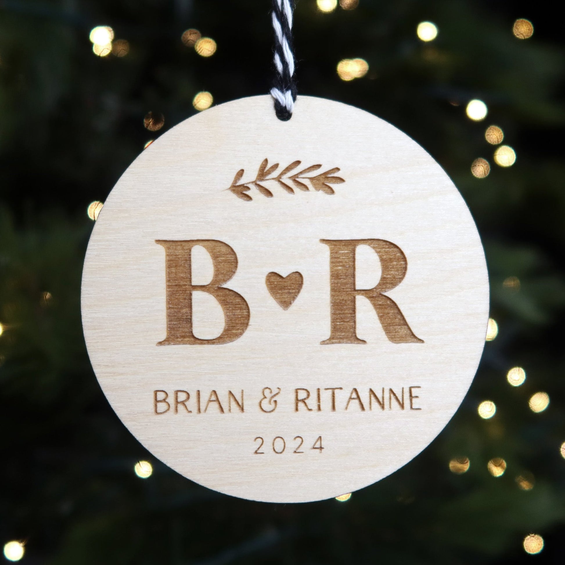 Personalized Couple Initials Christmas Ornament 2024 Keepsake Anniversary Gift - Moon Rock Prints