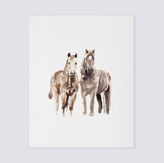 Horse Couple Watercolor Art Print Anniversary Gift for Horse Lover by Moon Rock Prints