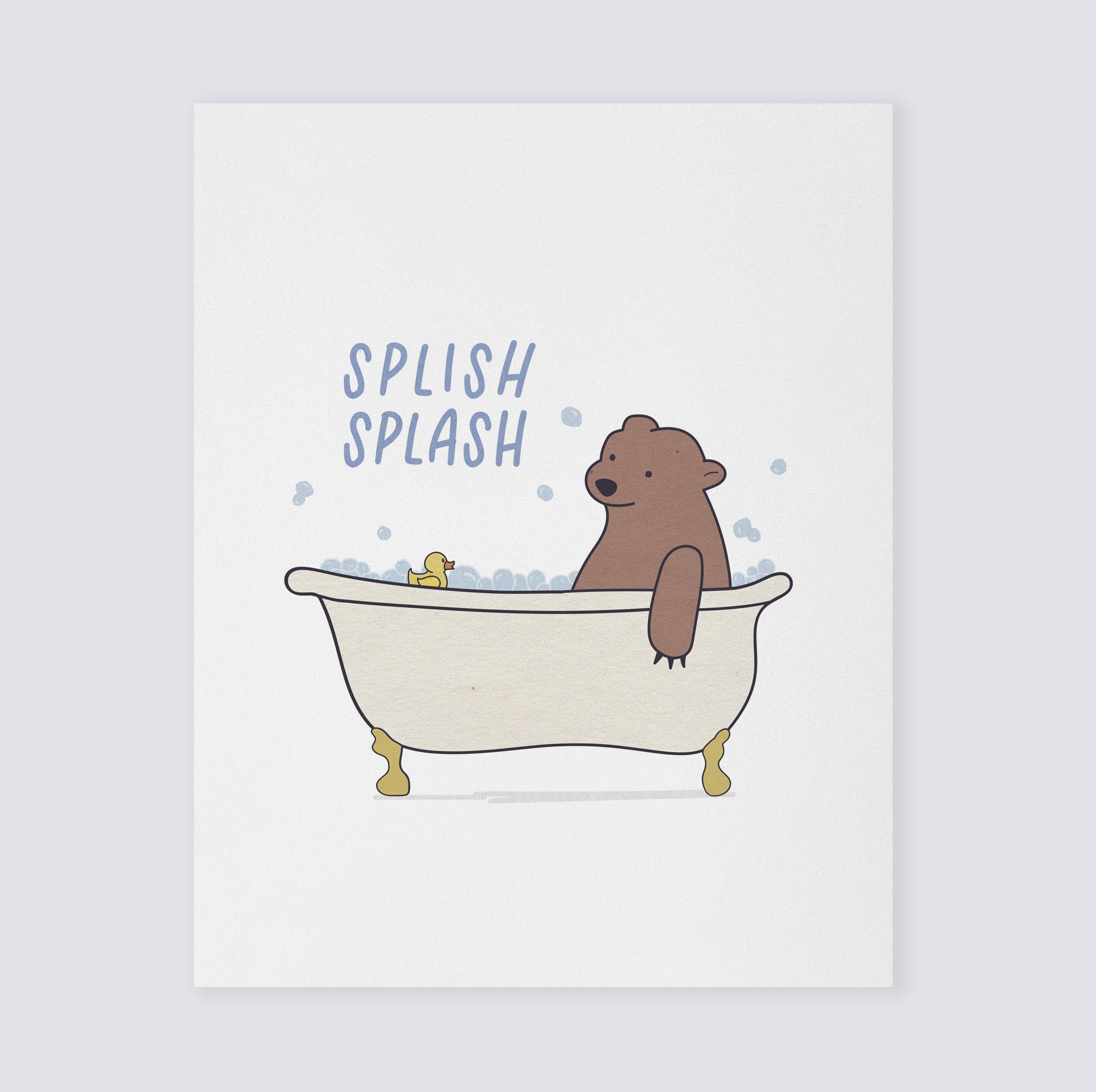 Splish Splash Bear Bathtub Kids Bathroom Art Print