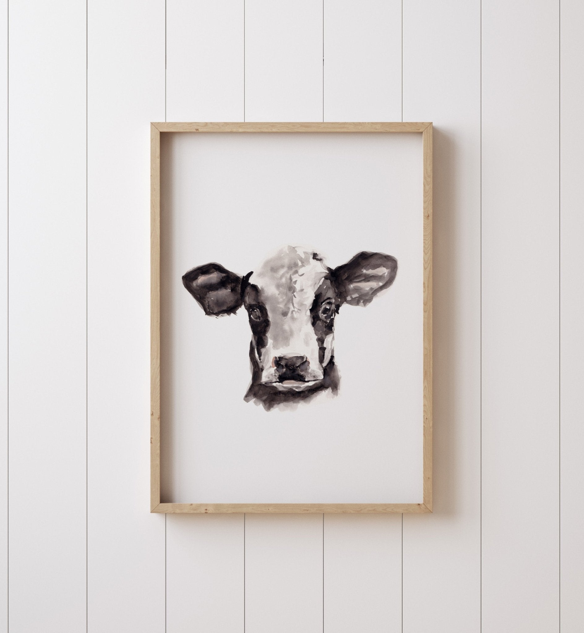 Baby Cow Portrait Farm Animal Watercolor Art Print - Art Prints - Moon Rock Prints