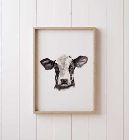 Baby Cow Portrait Farm Animal Watercolor Art Print - Art Prints - Moon Rock Prints