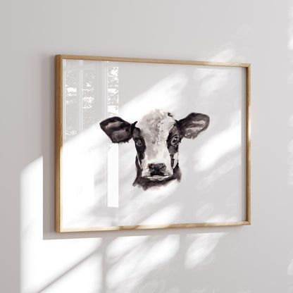 Baby Cow Portrait Farm Animal Watercolor Art Print - Art Prints - Moon Rock Prints