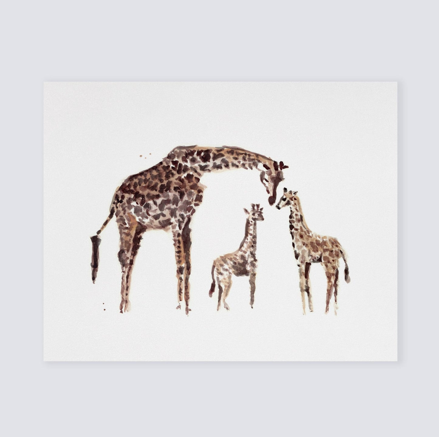 Baby Giraffes with Mom Safari Animal Watercolor Art Print - Art Prints - Moon Rock Prints