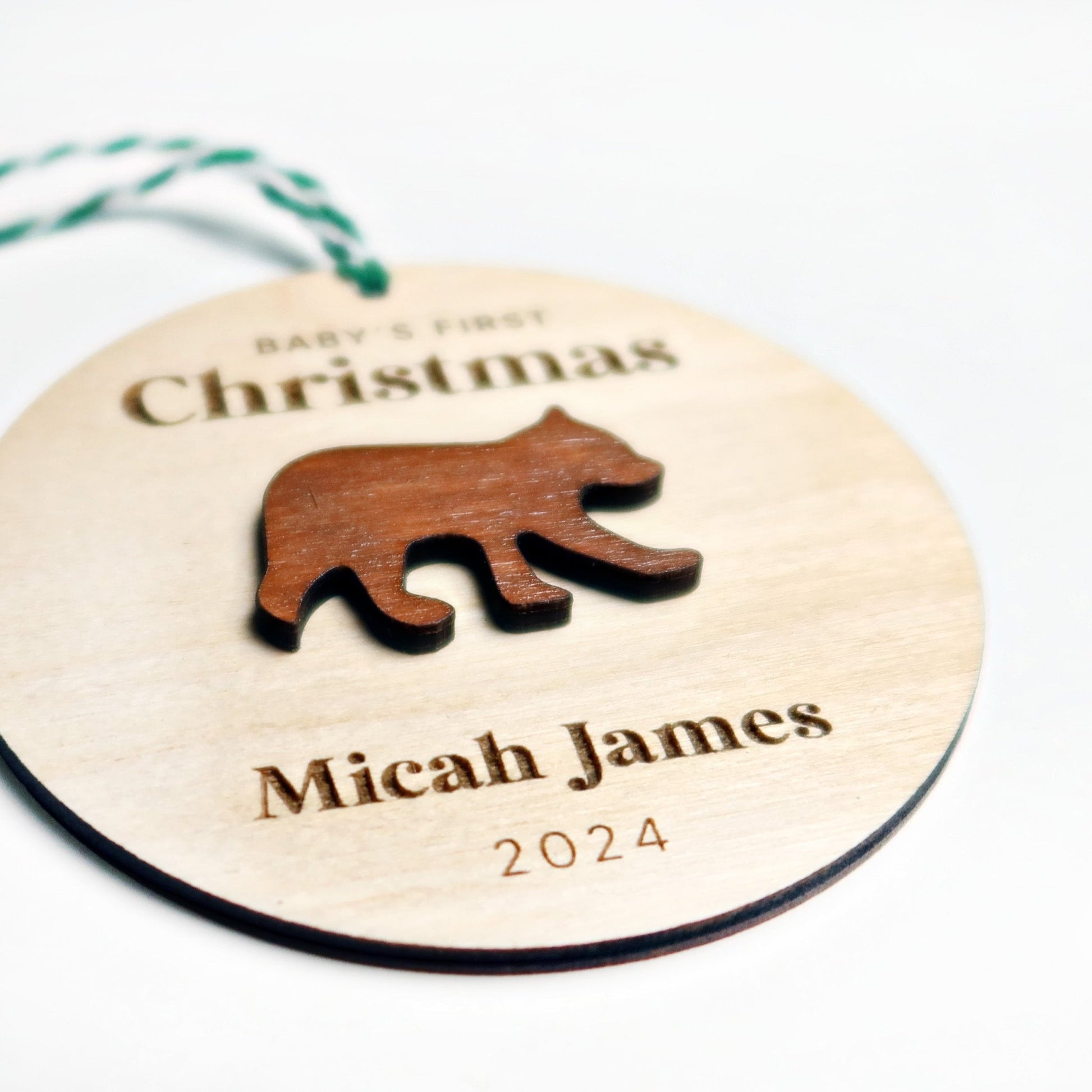 Bear Baby's First Christmas Ornament Personalized - Holiday Ornaments - Moon Rock Prints