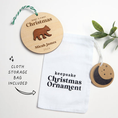 Bear Baby's First Christmas Ornament Personalized - Holiday Ornaments - Moon Rock Prints