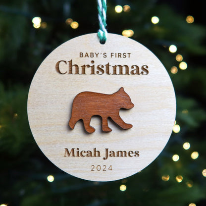 Bear Baby's First Christmas Ornament Personalized - Holiday Ornaments - Moon Rock Prints