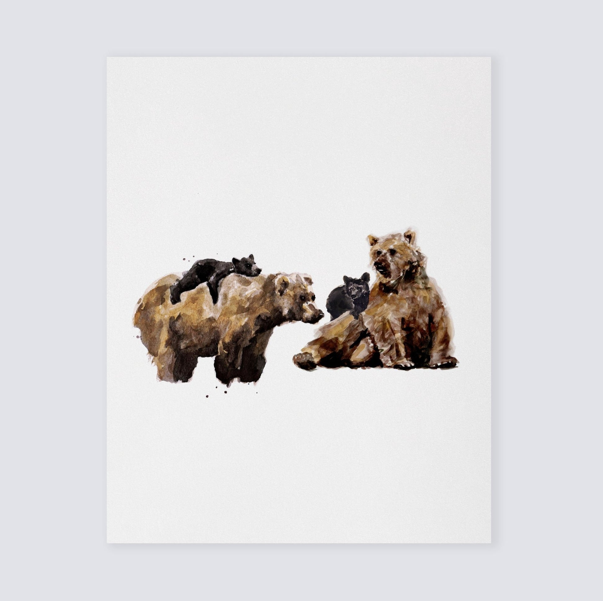 Bear Family of 4 Woodland Animal Watercolor Art Print - Art Prints - Moon Rock Prints