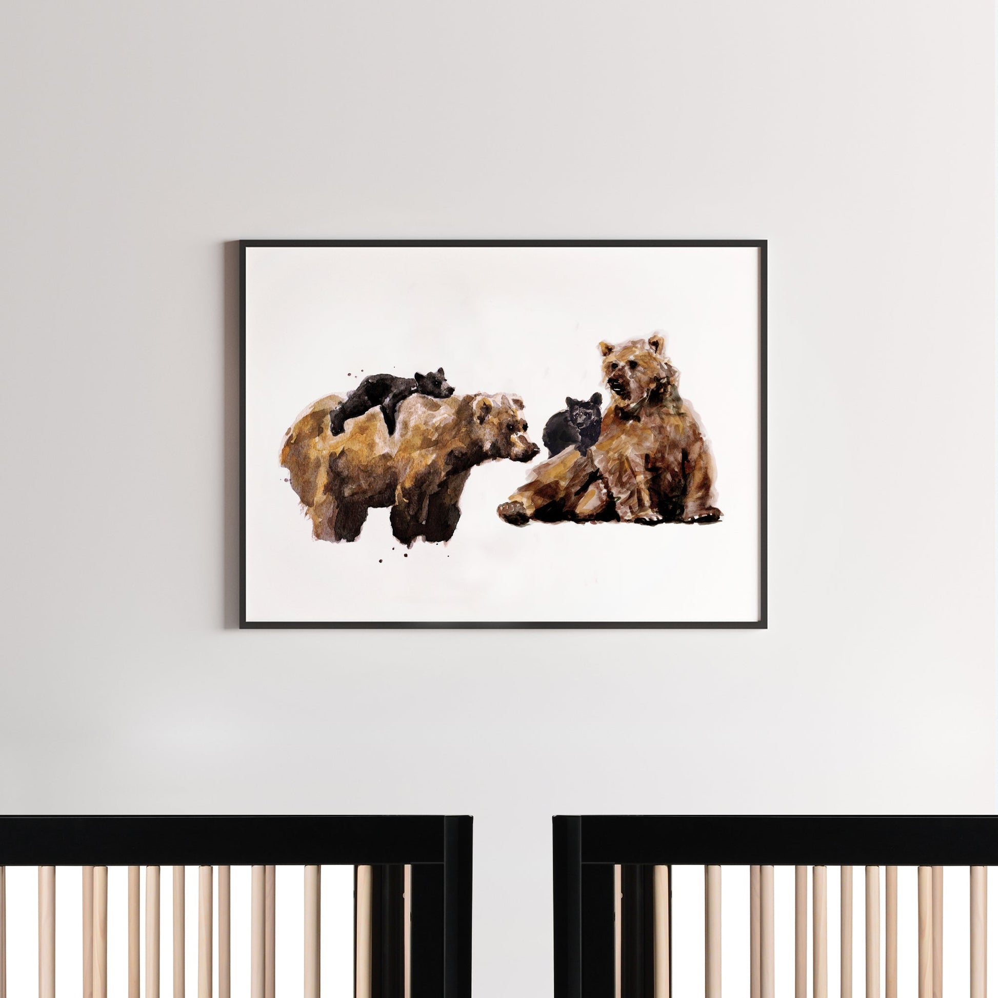 Bear Family of 4 Woodland Animal Watercolor Art Print - Art Prints - Moon Rock Prints