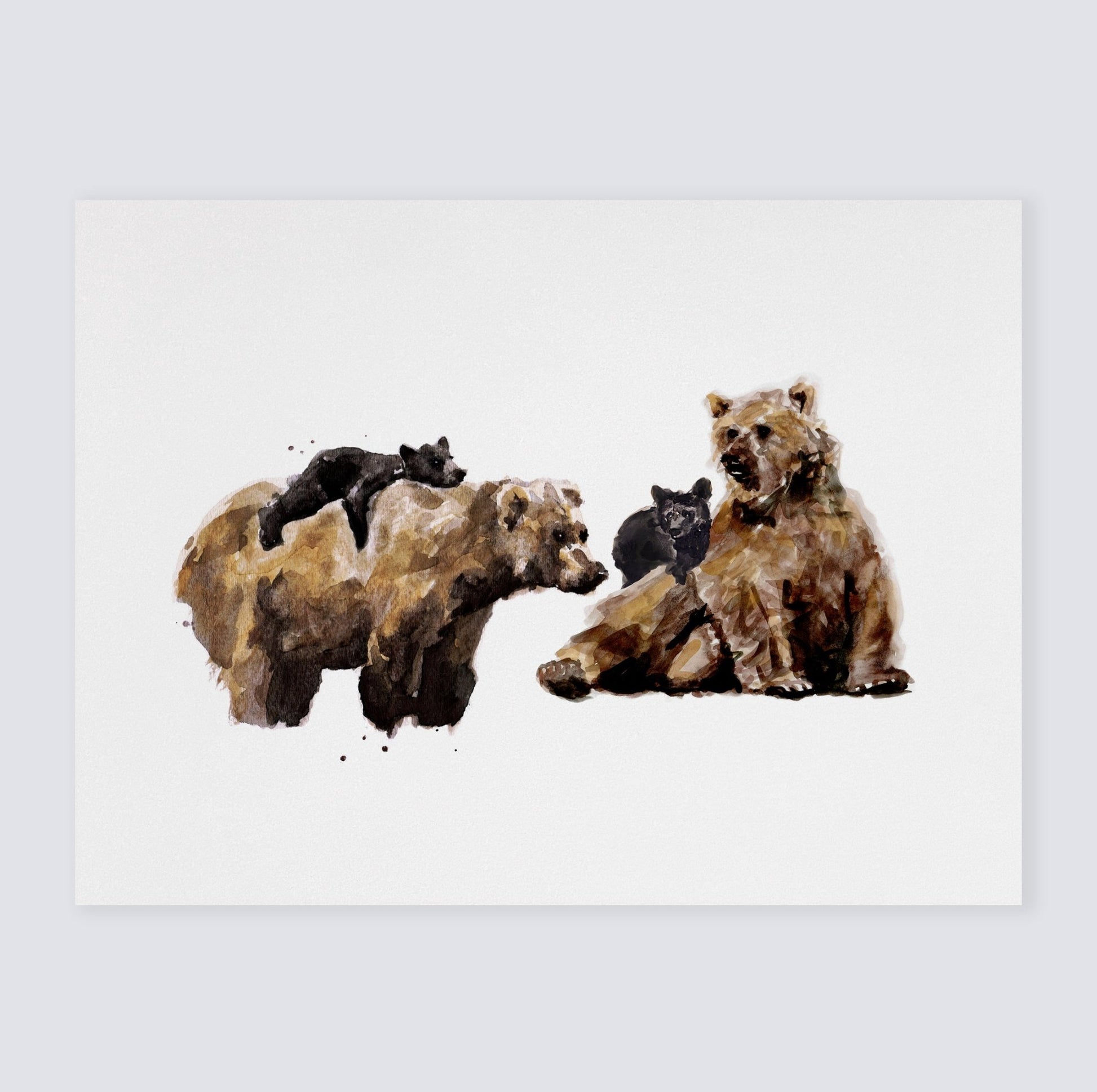 Bear Family of 4 Woodland Animal Watercolor Art Print - Art Prints - Moon Rock Prints