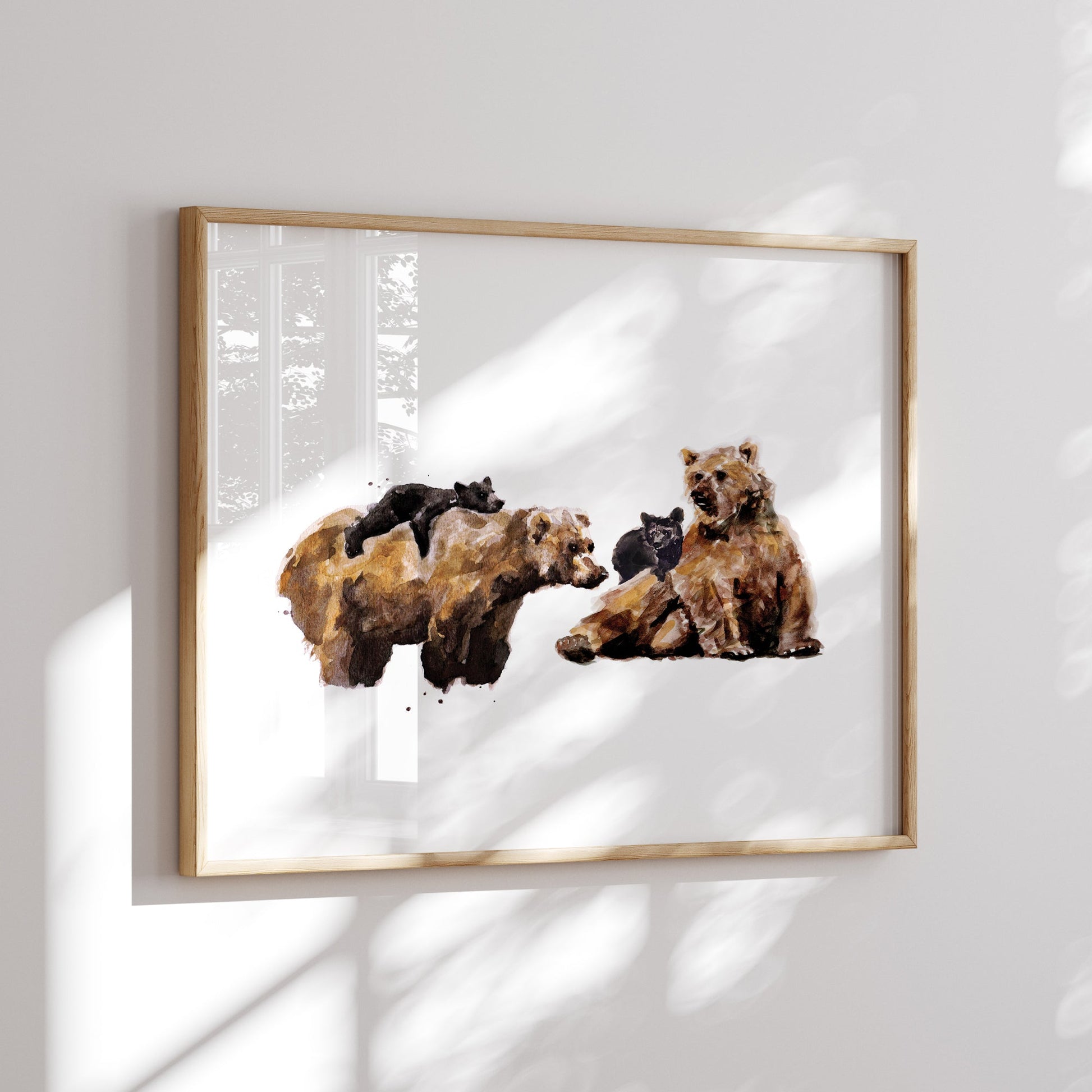 Bear Family of 4 Woodland Animal Watercolor Art Print - Art Prints - Moon Rock Prints