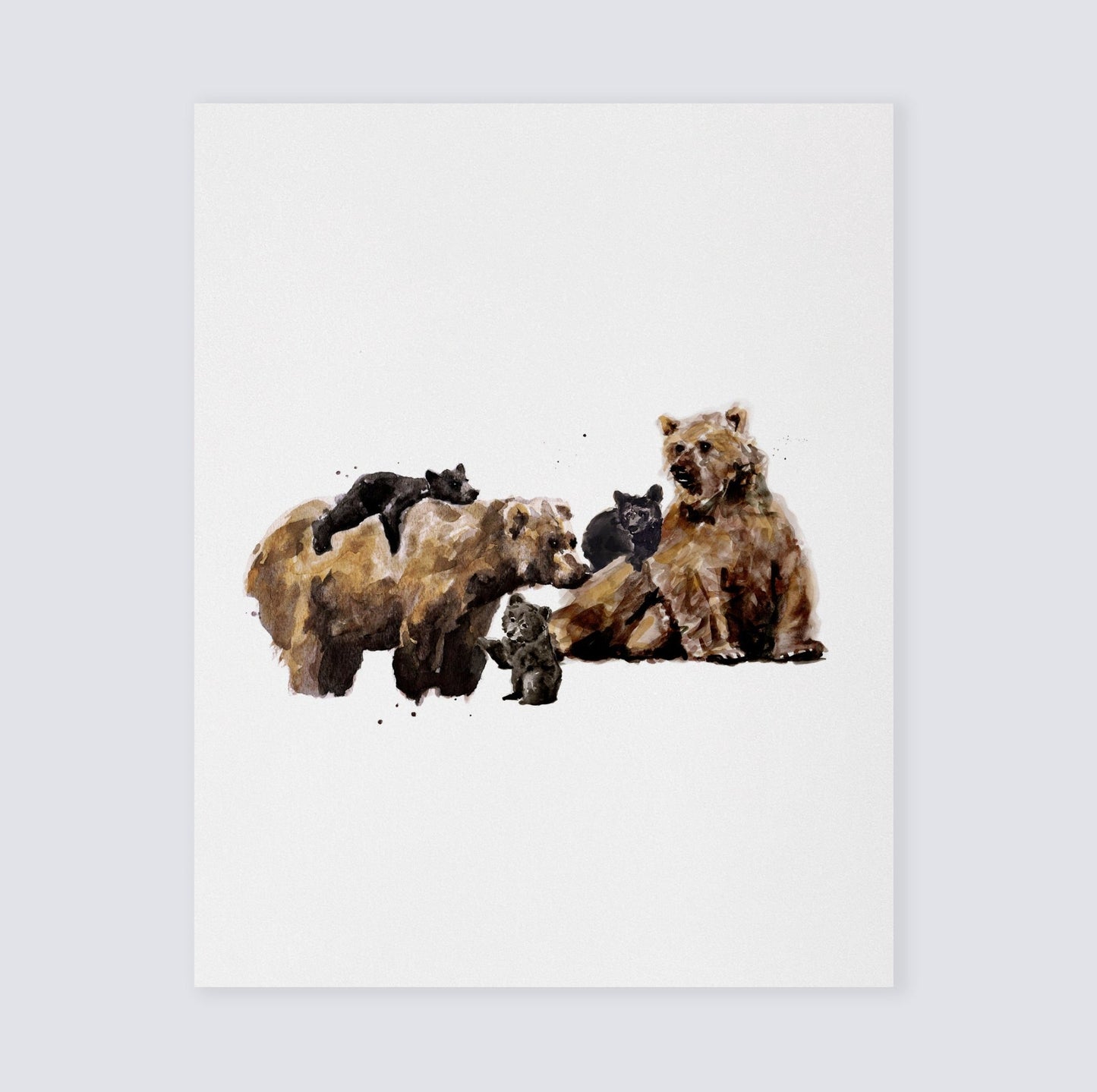 Bear Family of 5 Woodland Animal Watercolor Art Print - Art Prints - Moon Rock Prints