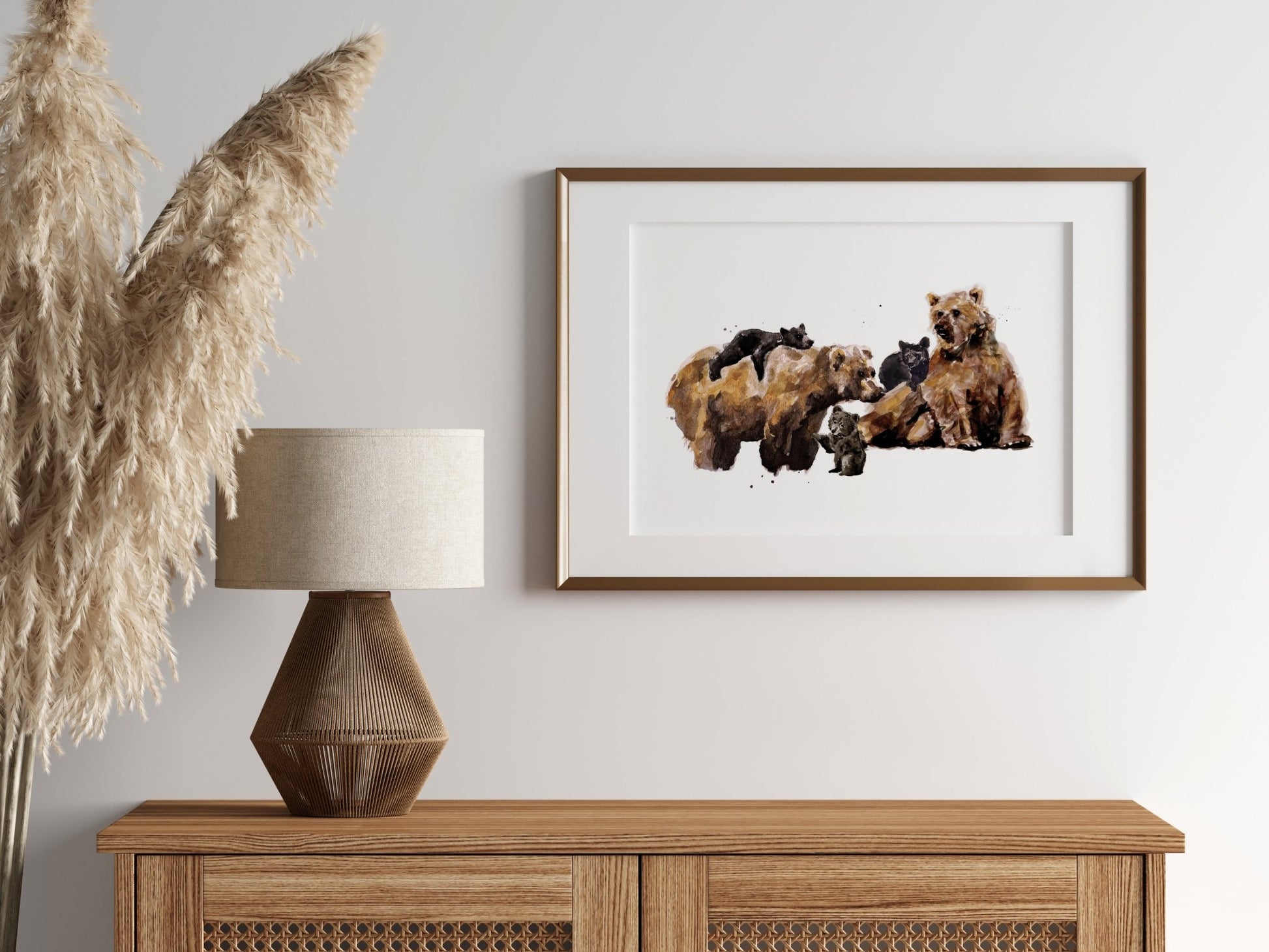 Bear Family of 5 Woodland Animal Watercolor Art Print - Art Prints - Moon Rock Prints