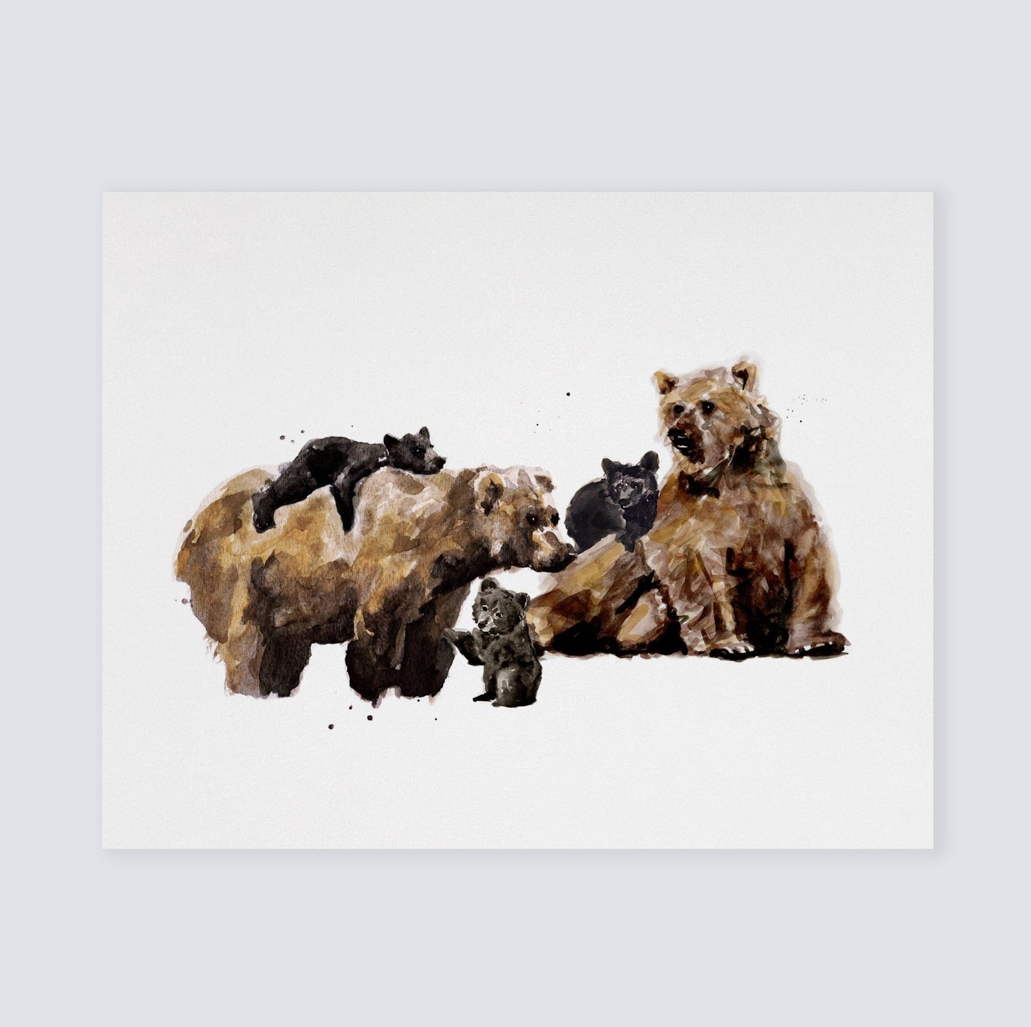 Bear Family of 5 Woodland Animal Watercolor Art Print - Art Prints - Moon Rock Prints