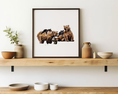 Bear Family of 5 Woodland Animal Watercolor Art Print - Art Prints - Moon Rock Prints