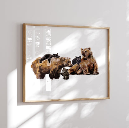 Bear Family of 5 Woodland Animal Watercolor Art Print - Art Prints - Moon Rock Prints