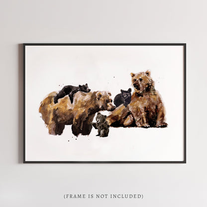 Bear Family of 5 Woodland Animal Watercolor Art Print - Art Prints - Moon Rock Prints