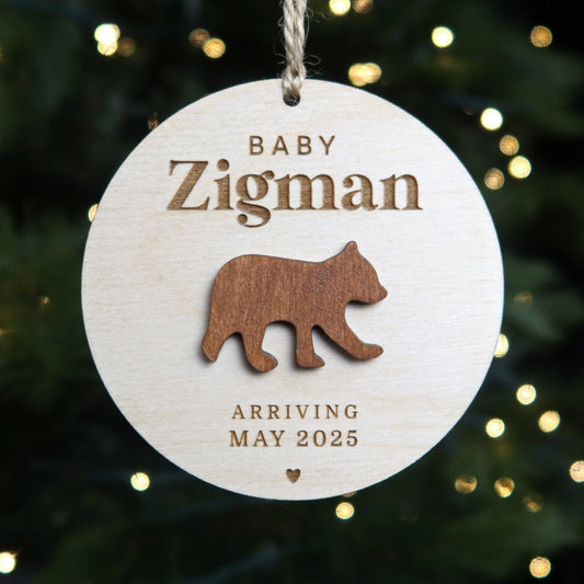 Bear Pregnancy Announcement Ornament - Holiday Ornaments - Moon Rock Prints