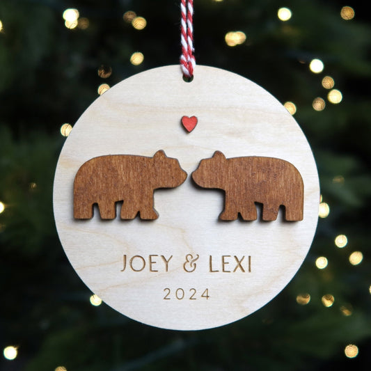 Bears Personalized Couple Christmas Ornament - Holiday Ornaments - Moon Rock Prints