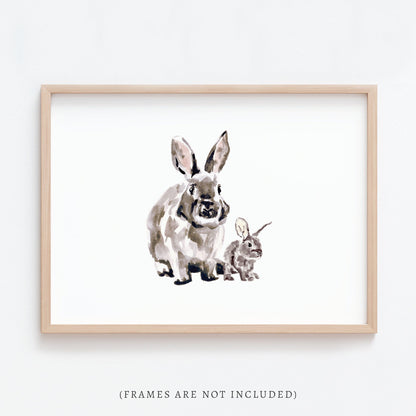 Bunny and Baby Bunny Woodland Animal Watercolor Art Print - Art Prints - Moon Rock Prints