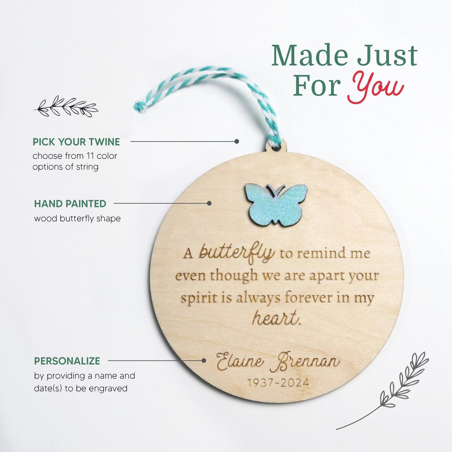 Butterfly Memorial Personalized Ornament - Holiday Ornaments - Moon Rock Prints