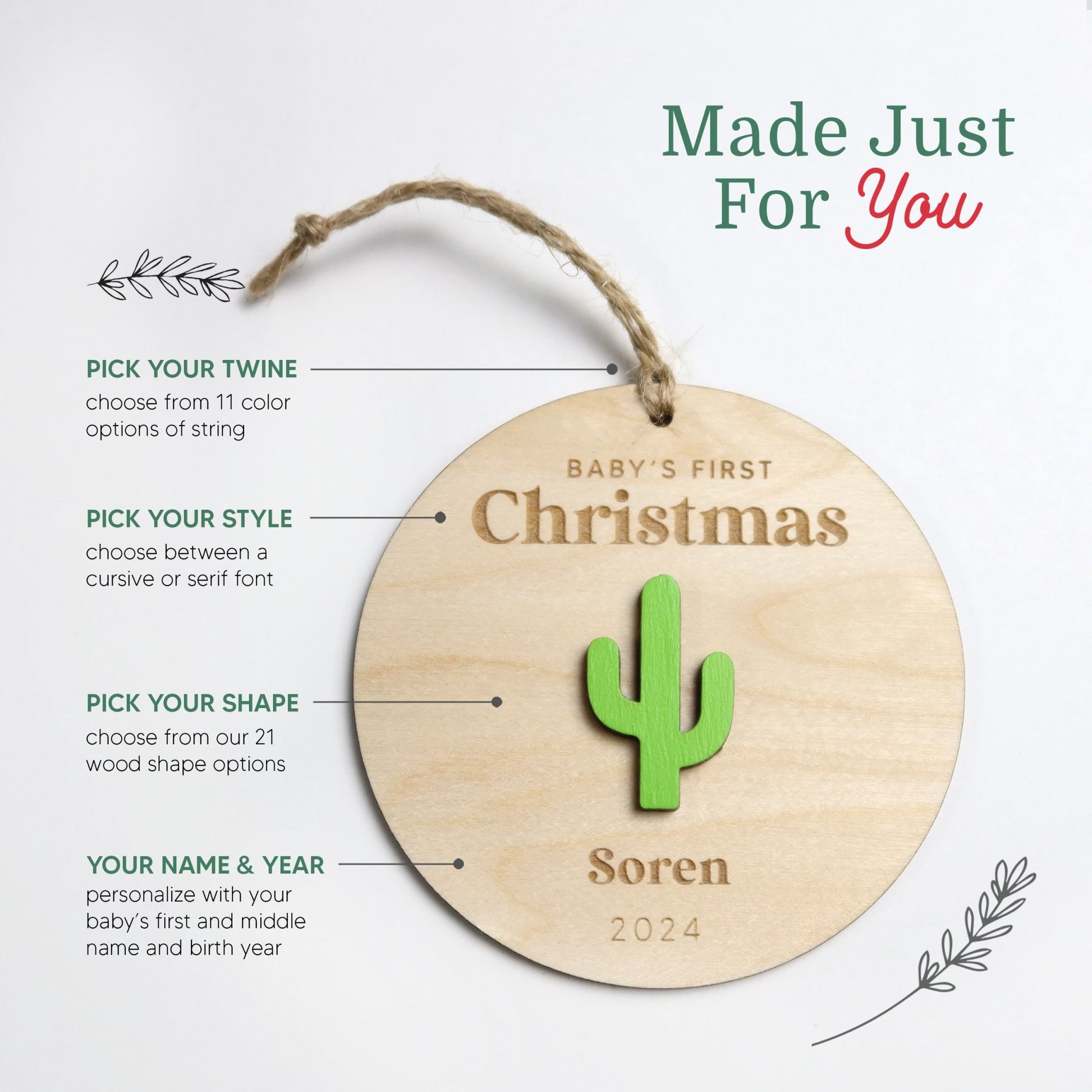 Cactus Baby's First Christmas Ornament Personalized - Holiday Ornaments - Moon Rock Prints