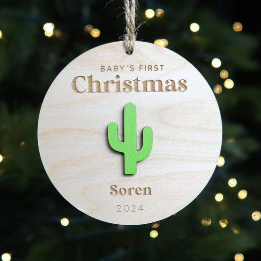 Cactus Baby's First Christmas Ornament Personalized - Holiday Ornaments - Moon Rock Prints