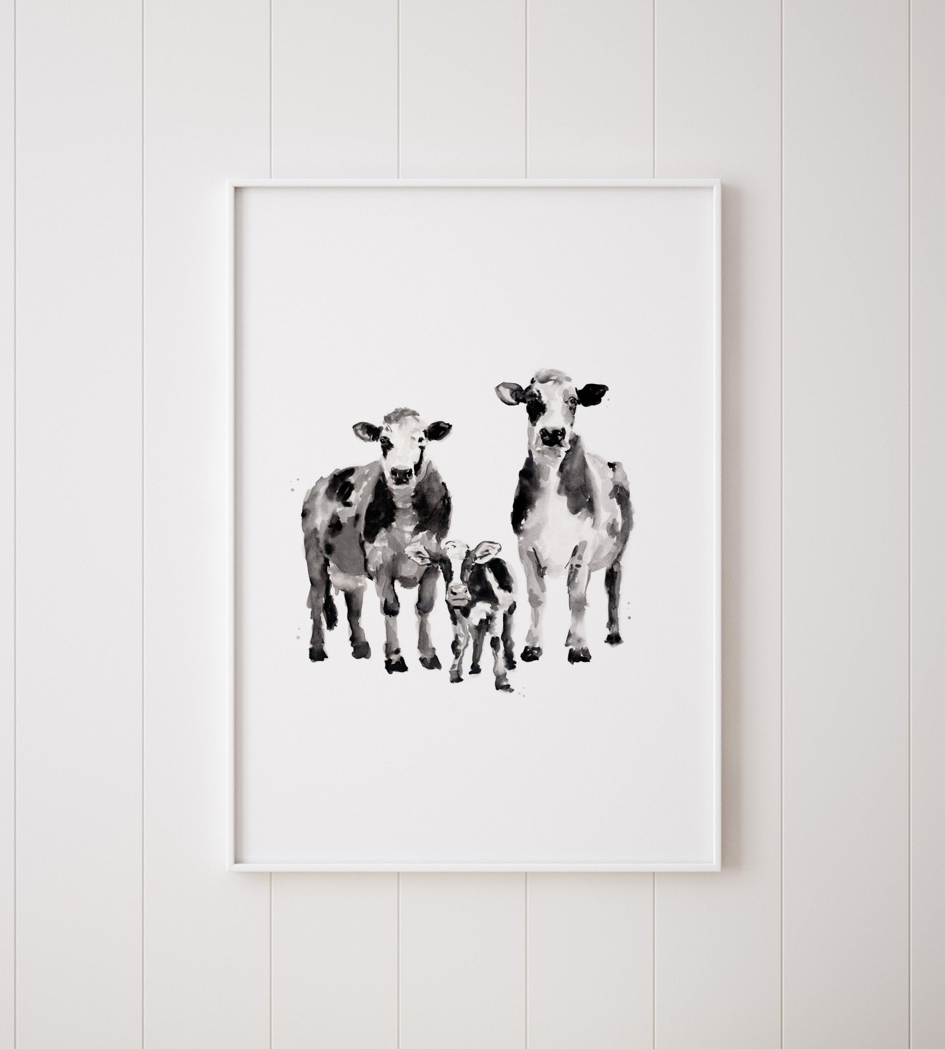 Cow Family of 3 Farm Animal Watercolor Art Print - Art Prints - Moon Rock Prints