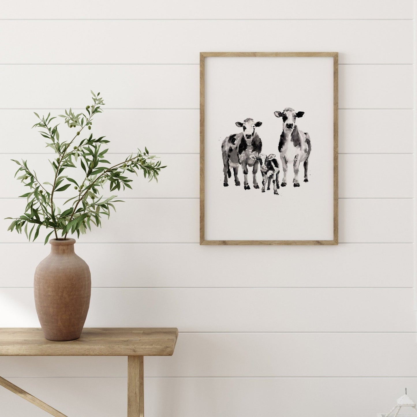 Cow Family of 3 Farm Animal Watercolor Art Print - Art Prints - Moon Rock Prints