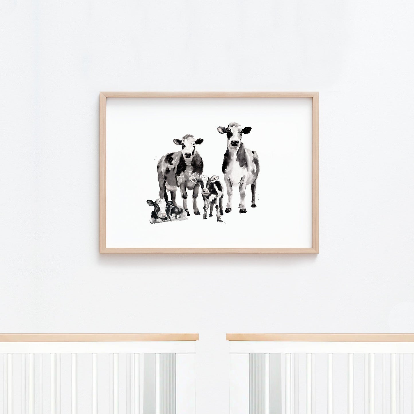 Cow Family of 4 Farm Animal Watercolor Art Print - Art Prints - Moon Rock Prints