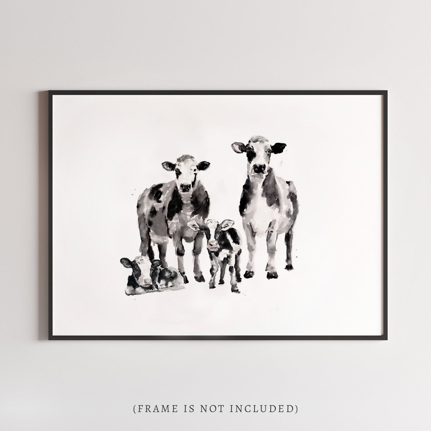 Cow Family of 4 Farm Animal Watercolor Art Print - Art Prints - Moon Rock Prints