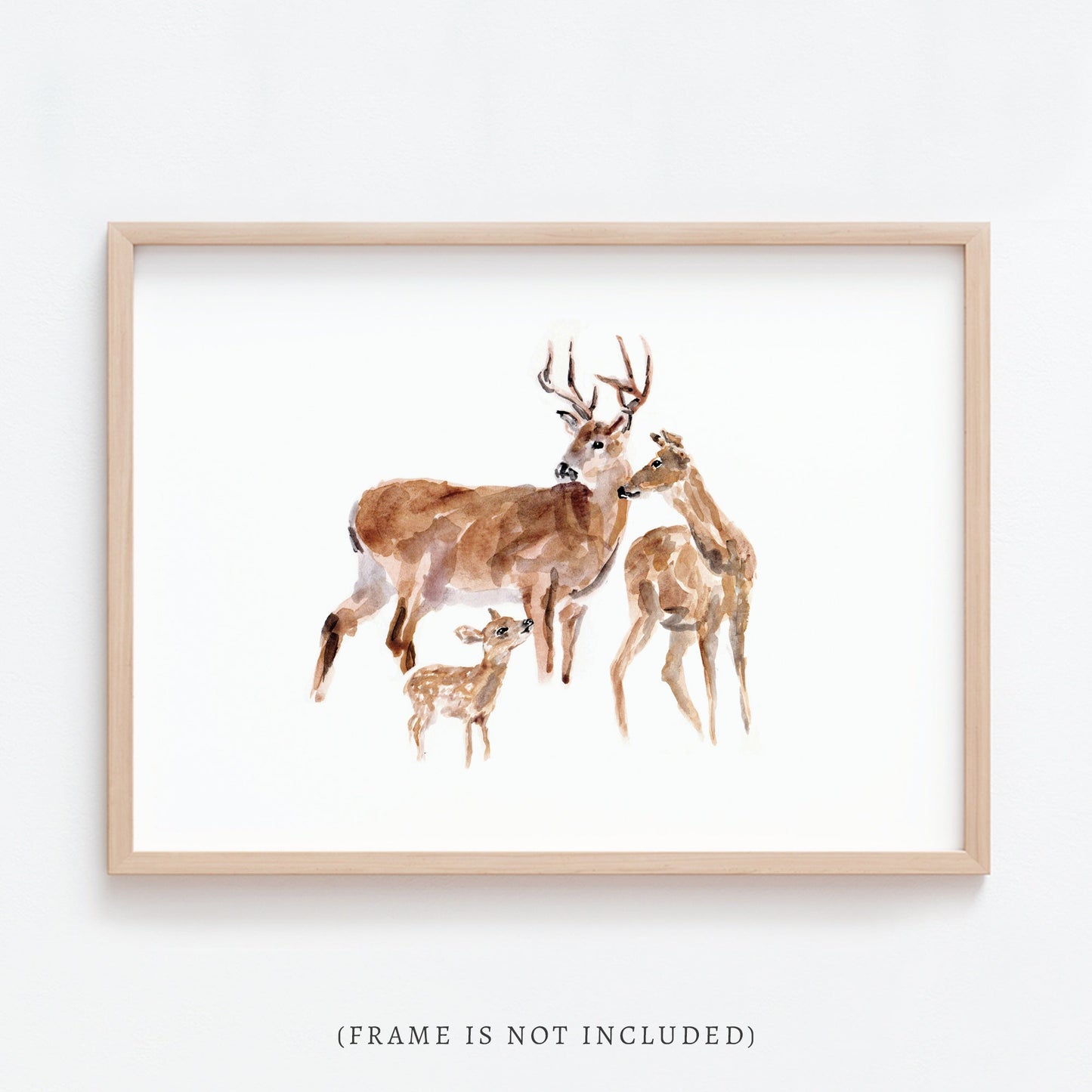 Deer Family of 3 Woodland Animal Watercolor Art Print - Art Prints - Moon Rock Prints