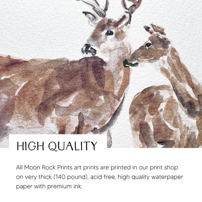 Deer Family of 3 Woodland Animal Watercolor Art Print - Art Prints - Moon Rock Prints