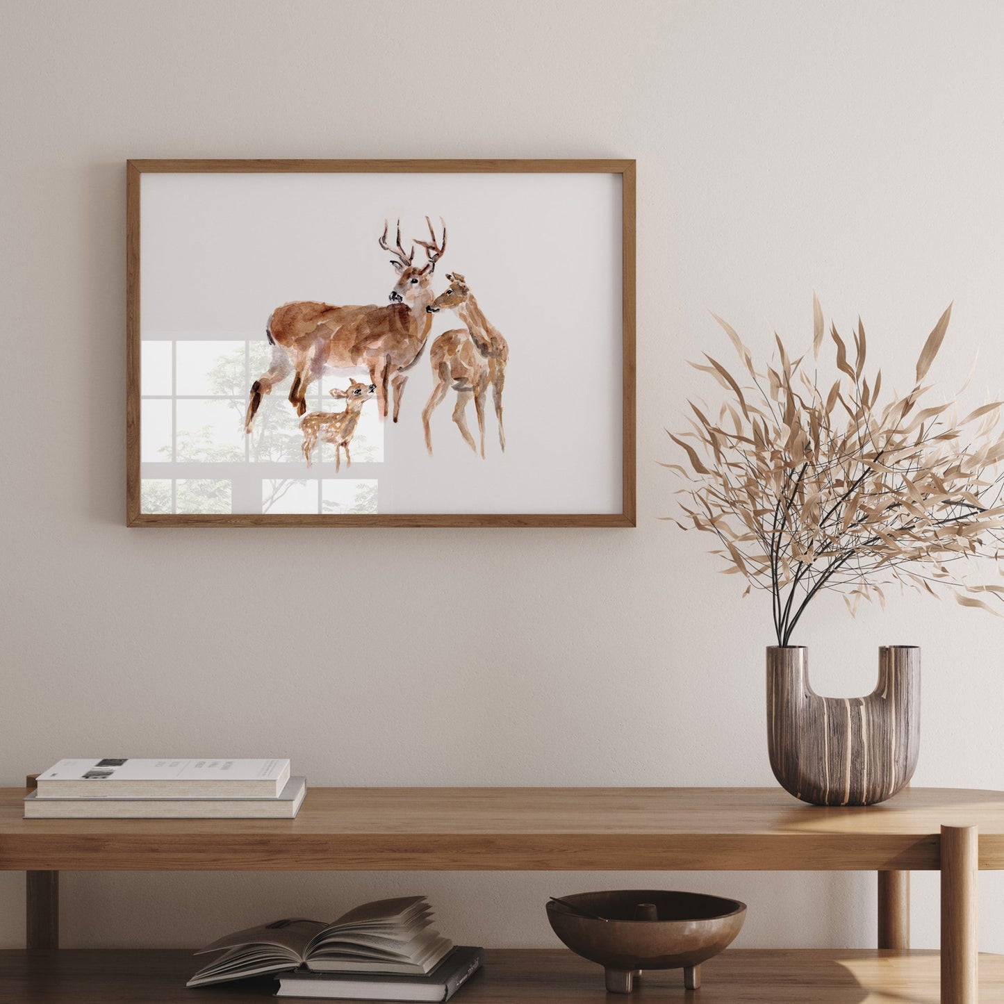 Deer Family of 3 Woodland Animal Watercolor Art Print - Art Prints - Moon Rock Prints