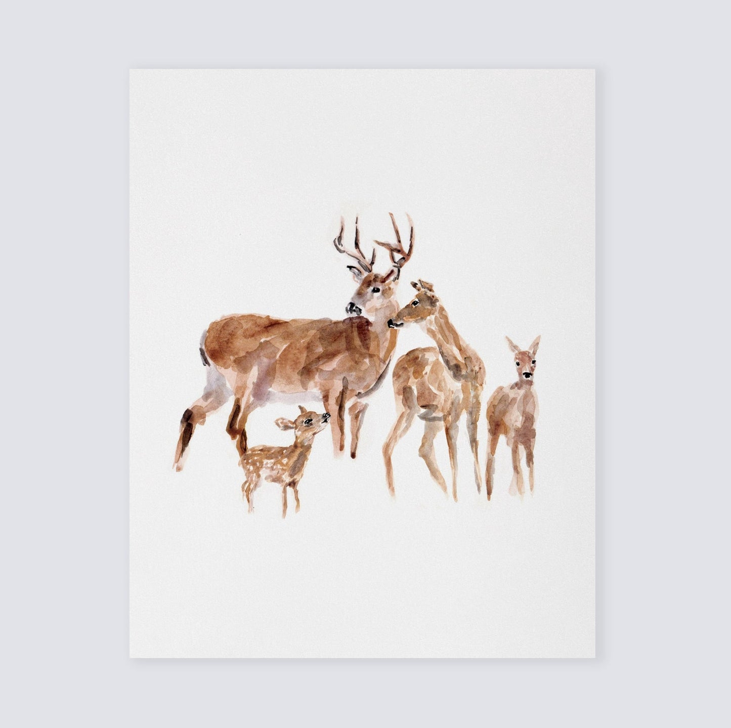 Deer Family of 4 Woodland Animal Watercolor Art Print - Art Prints - Moon Rock Prints