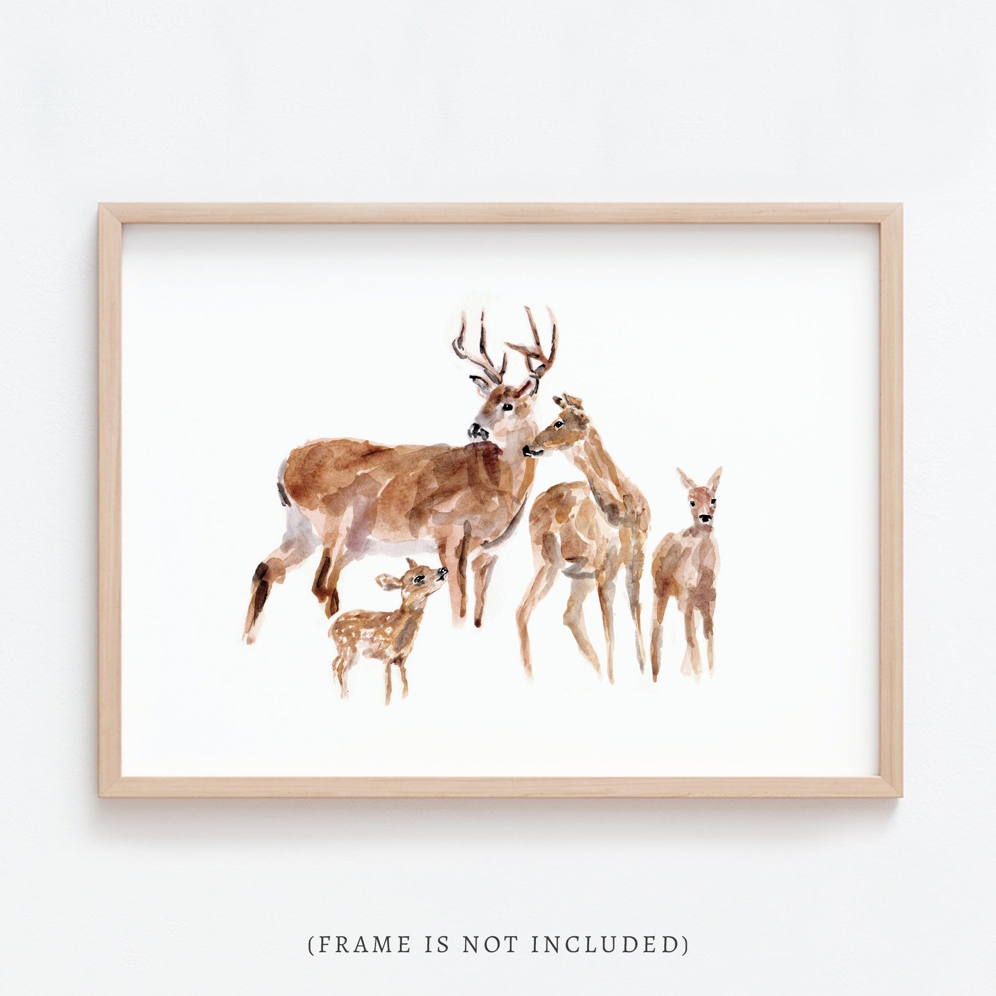 Deer Family of 4 Woodland Animal Watercolor Art Print - Art Prints - Moon Rock Prints