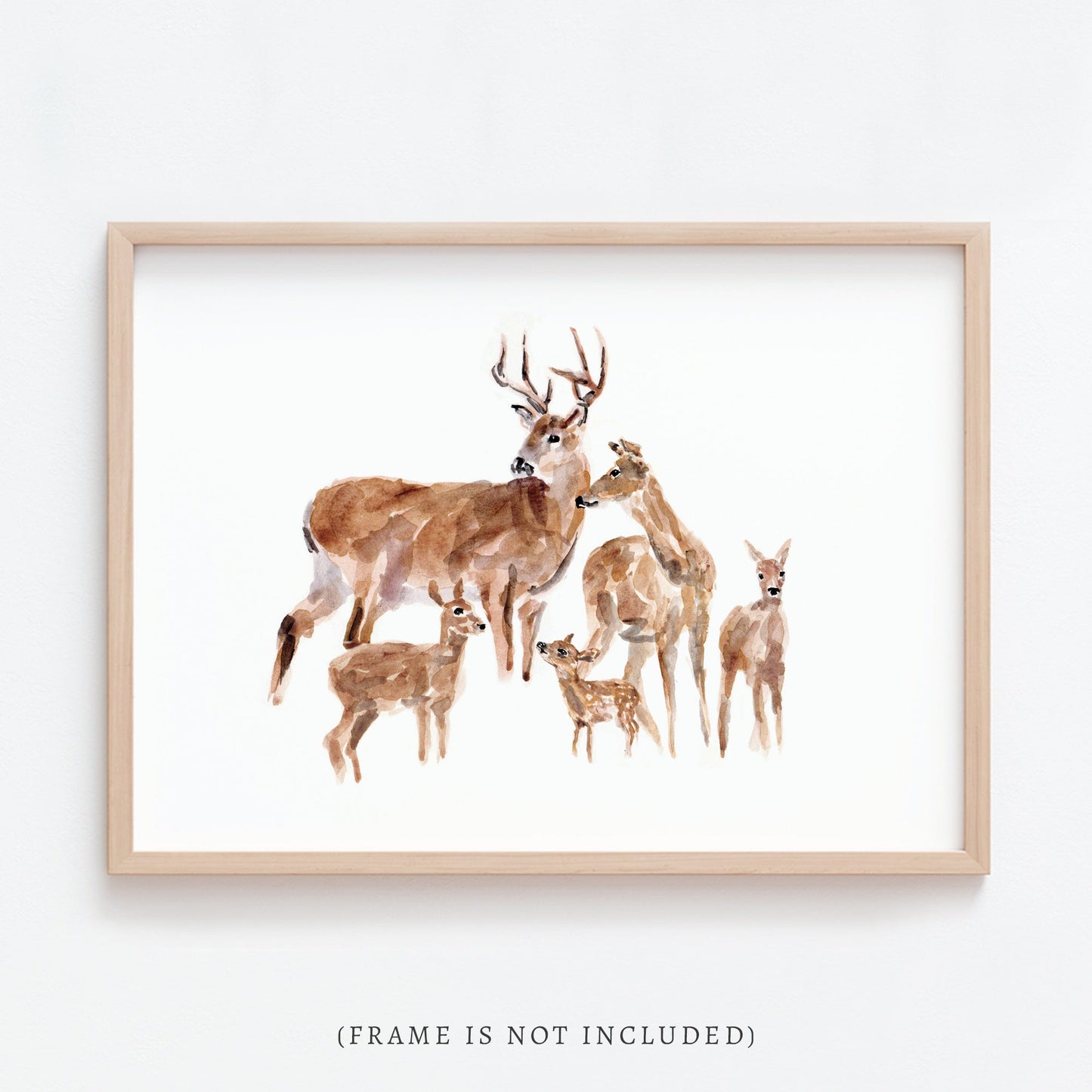 Deer Family of 5 Woodland Animal Watercolor Art Print - Art Prints - Moon Rock Prints