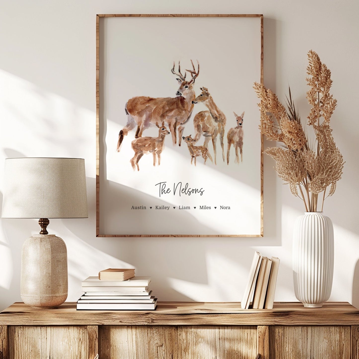 Deer Family Personalized Watercolor Art Print - Art Prints - Moon Rock Prints