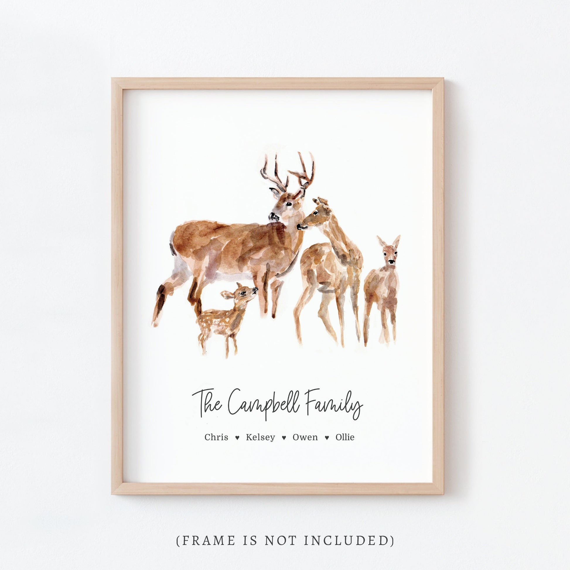 Deer Family Personalized Watercolor Art Print - Art Prints - Moon Rock Prints