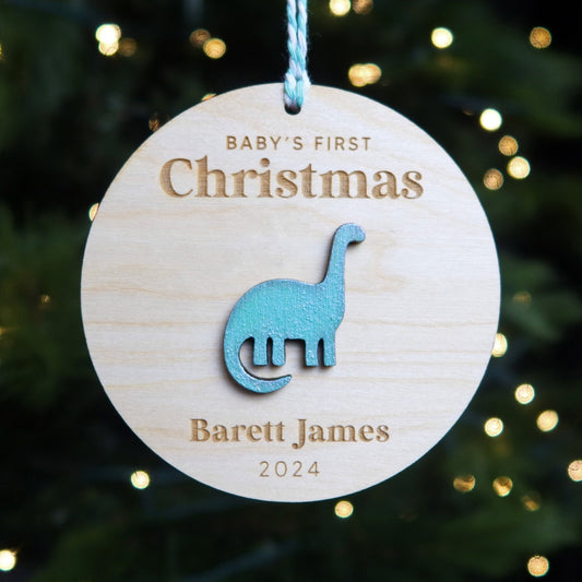 Dinosaur Baby's First Christmas Ornament Personalized - Holiday Ornaments - Moon Rock Prints