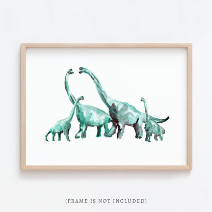 Dinosaur Family of 4 Watercolor Art Print - Art Prints - Moon Rock Prints