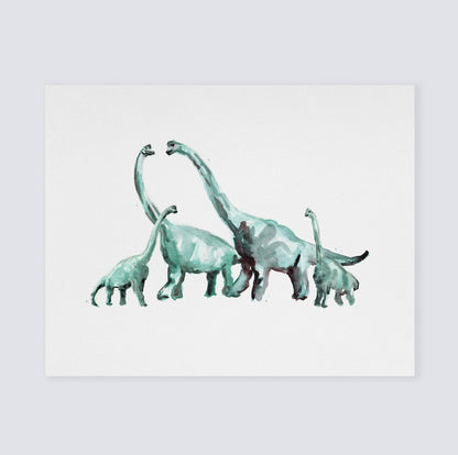 Dinosaur Family of 4 Watercolor Art Print - Art Prints - Moon Rock Prints