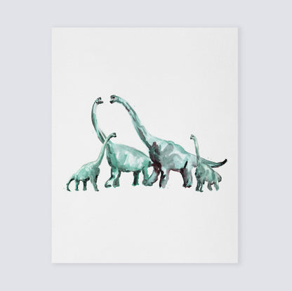 Dinosaur Family of 4 Watercolor Art Print - Art Prints - Moon Rock Prints