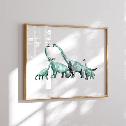 Dinosaur Family of 4 Watercolor Art Print - Art Prints - Moon Rock Prints