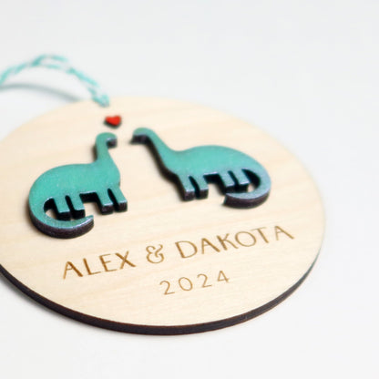 Dinosaurs Personalized Couple Christmas Ornament - Holiday Ornaments - Moon Rock Prints