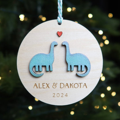 Dinosaurs Personalized Couple Christmas Ornament - Holiday Ornaments - Moon Rock Prints