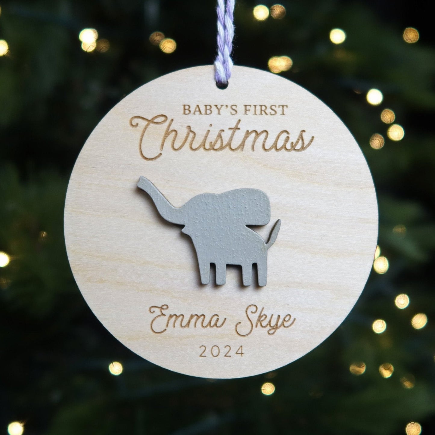 Elephant Baby's First Christmas Ornament Personalized - Holiday Ornaments - Moon Rock Prints