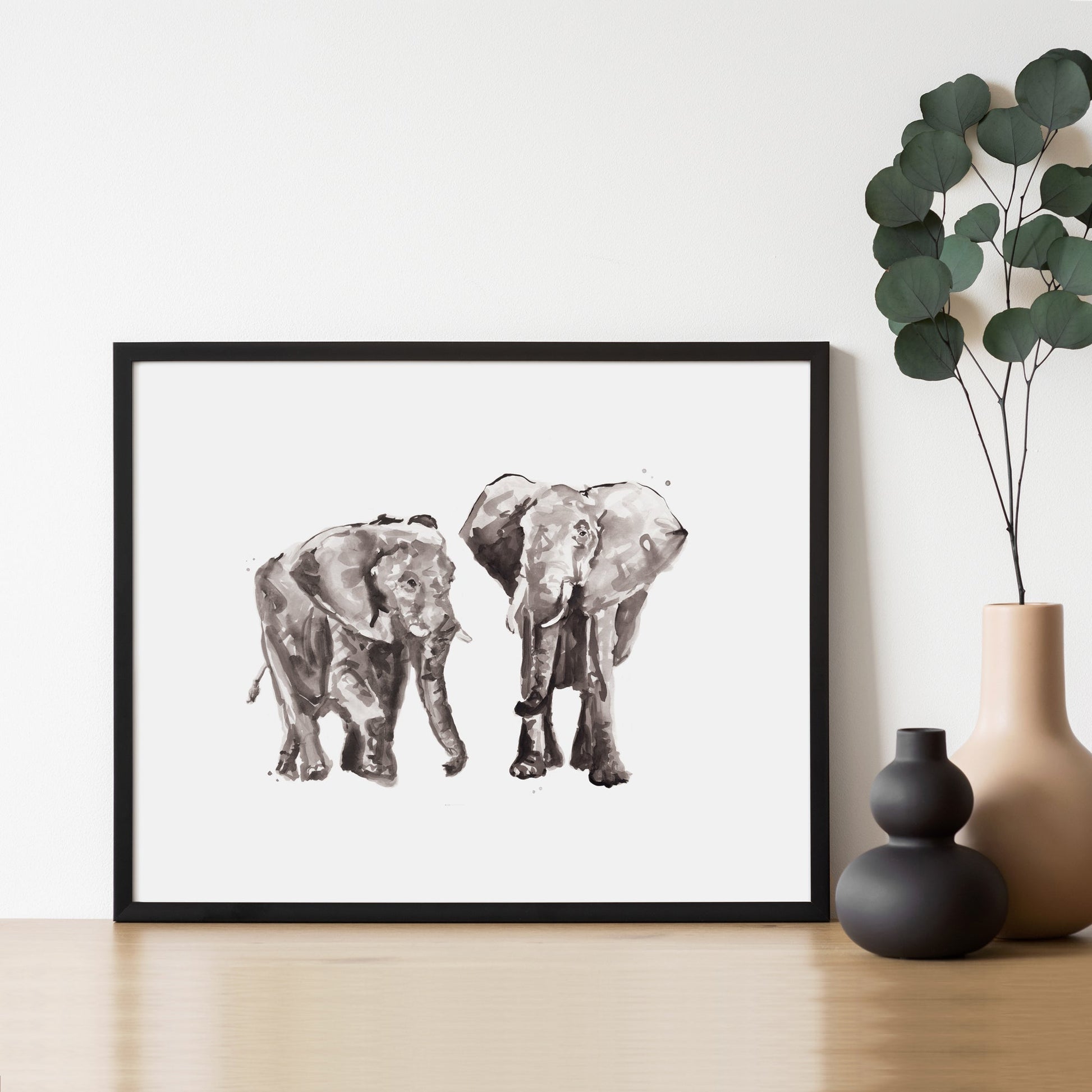 Elephant Couple Watercolor Art Print - Art Prints - Moon Rock Prints