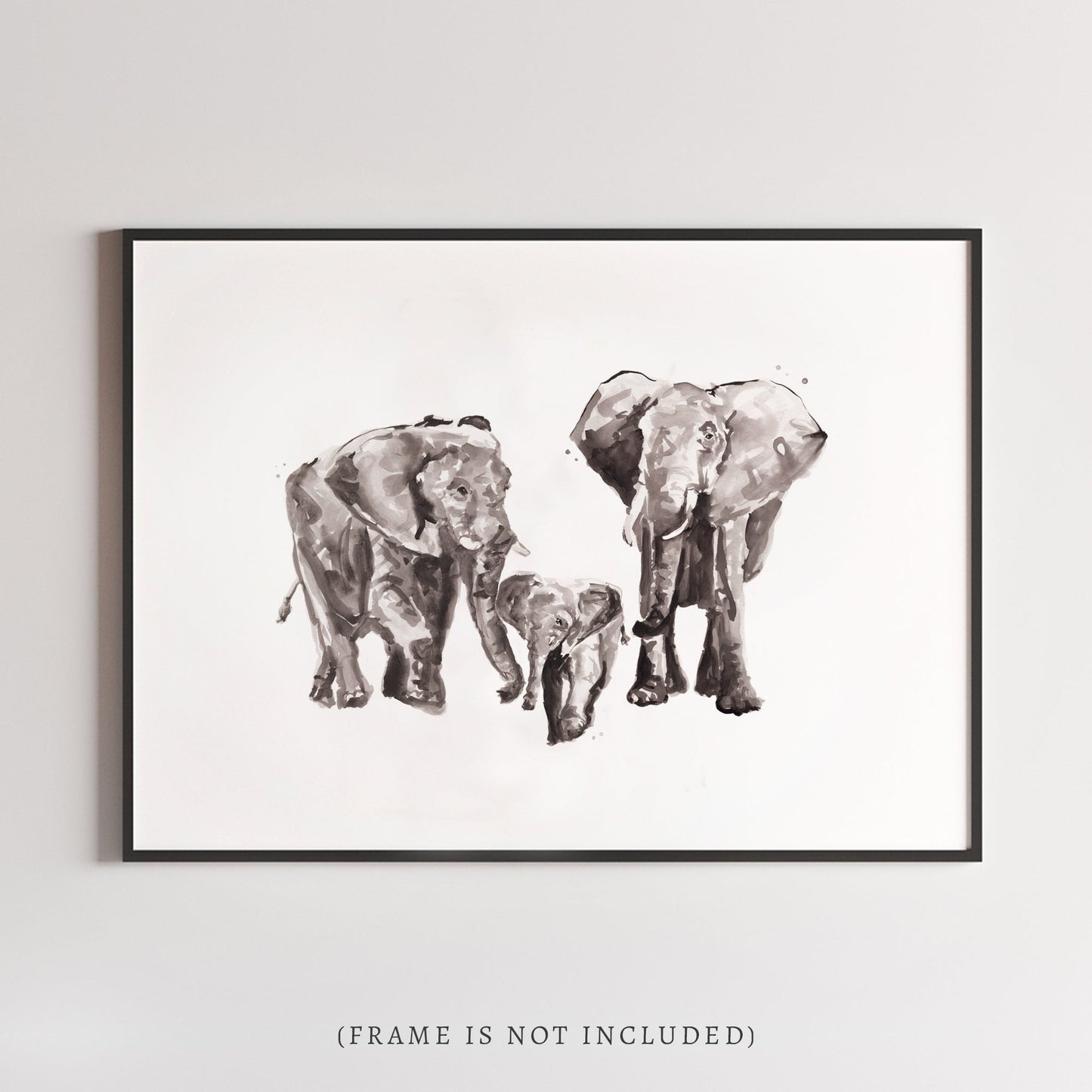 Elephant Family of 3 Safari Animal Watercolor Art Print - Art Prints - Moon Rock Prints