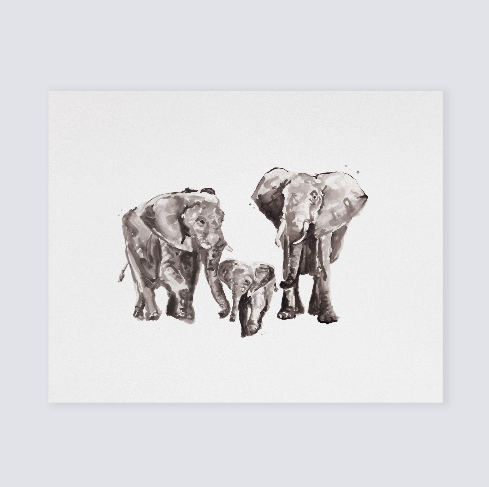 Elephant Family of 3 Safari Animal Watercolor Art Print - Art Prints - Moon Rock Prints